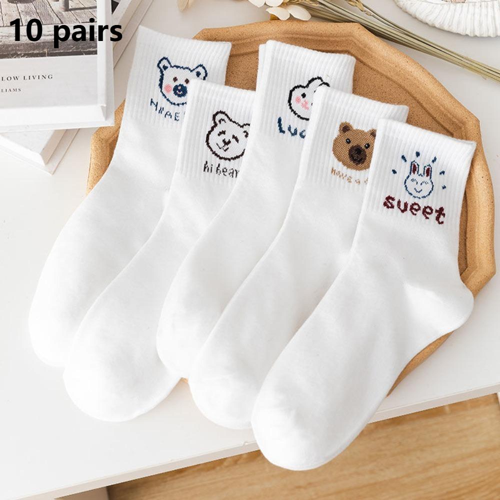 10 пар коротких носков с рисунком из мультфильмов, милые носки до щиколотки с медвежонком, милые носки средней длины, весна