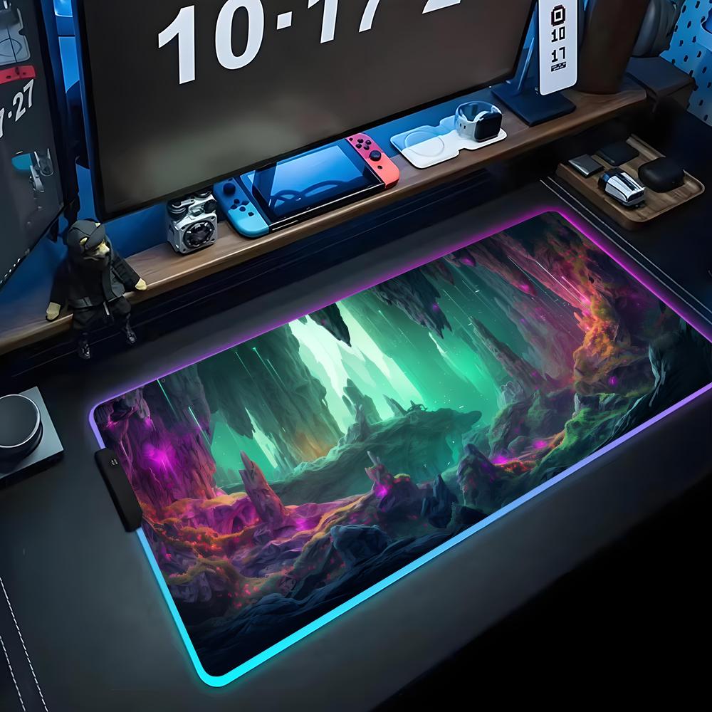 Фэнтезийная Пещера Коврик для Мыши RGB Игровой Коврик для Мыши Большой LED Коврик Настольный Коврик для ПК Светящийся Коврик для Мыши Большие Коврики для Клавиатуры Настольный Ковер с Подсветкой