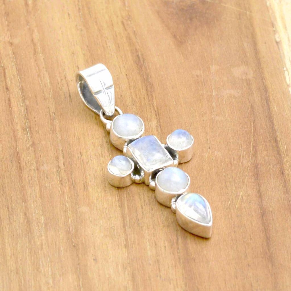 Подвеска-крест из серебра 925 пробы с лунным камнем, подвеска из натурального драгоценного камня для женщин, ювелирные изделия ручной работы, подарок на свадьбу