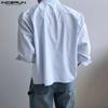 INCERUN S-XXXXXL Men Lapel Neck Long Sleeve Striped Casual Loose Shirts Tops
