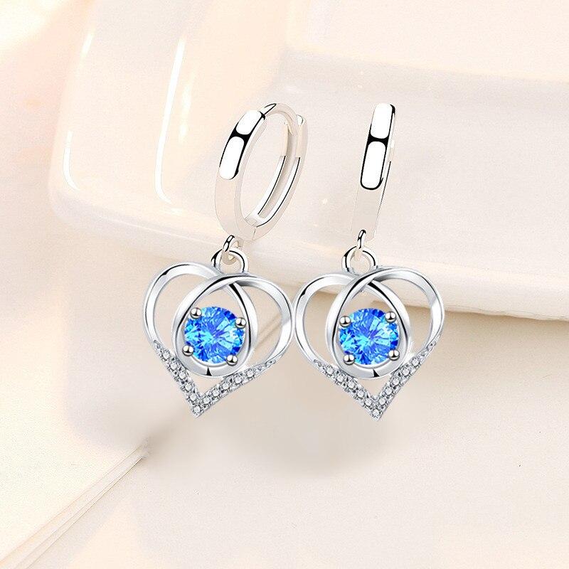 NEHZY 925 стерлингового серебра новые женские модные ювелирные изделия высокого качества серьги с синим розовым кристаллом циркония в форме сердца серьги
