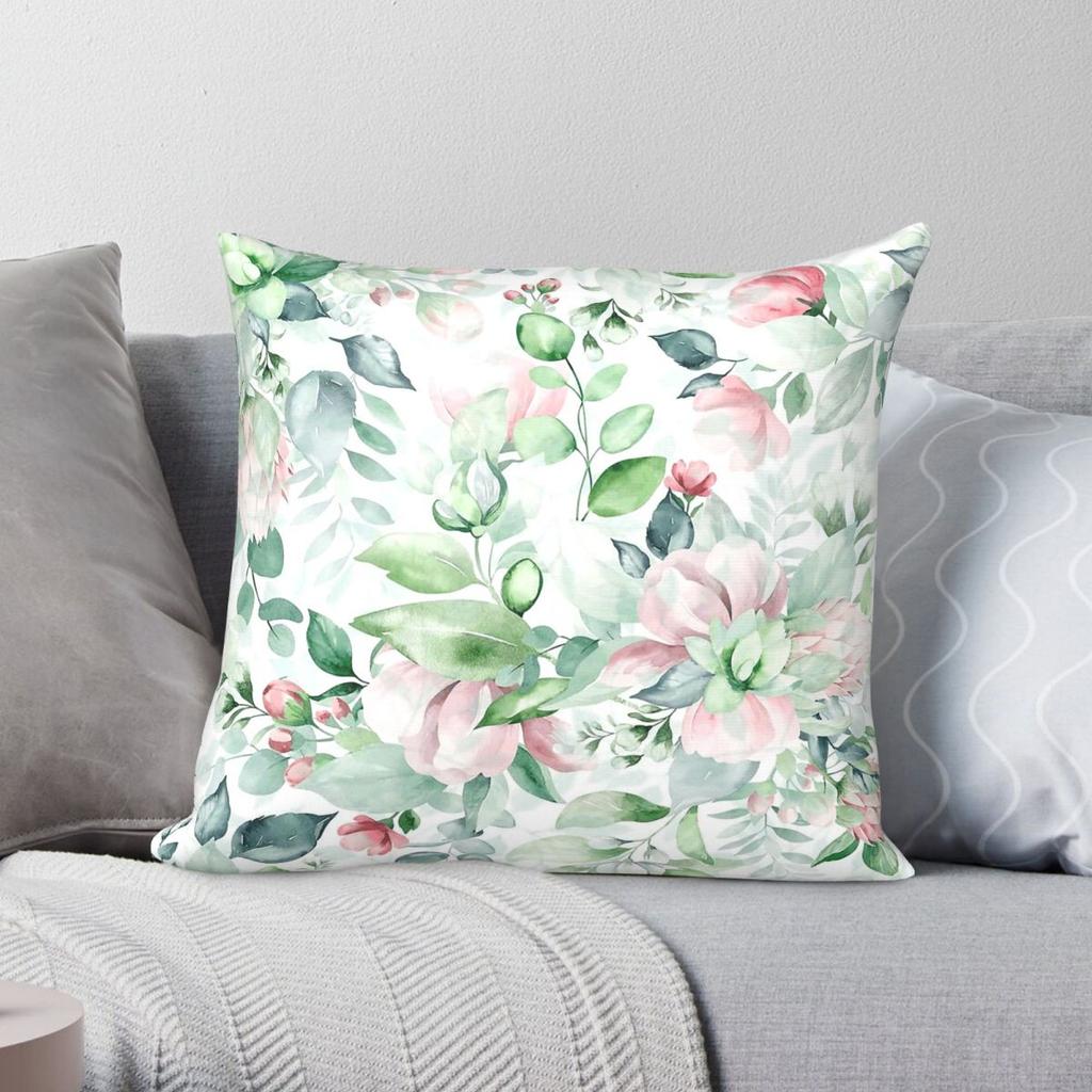 Abstract Red Green Florals Square Pillowcase Polyester Linen Velvet Printed Zip Decorative Pillow Case Sofa Seater Cushion Cover