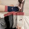Autumn Women's Mid-Calf Cute Kitten Embroidery Plaid Lace Socks