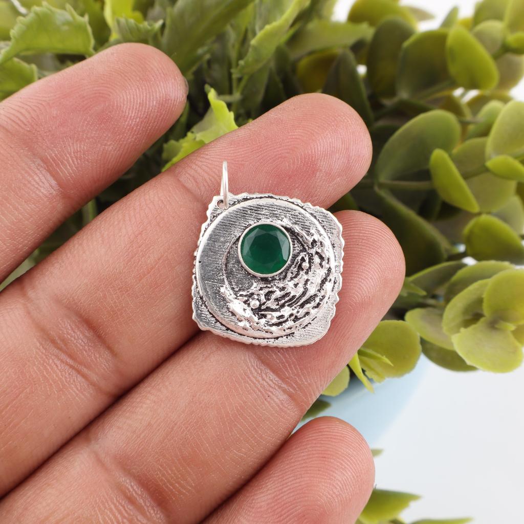 Green Onyx Pendant Handmade Gemstone Jewelry, 925 Solid Sterling Silver Pendant Unique Design Jewelry