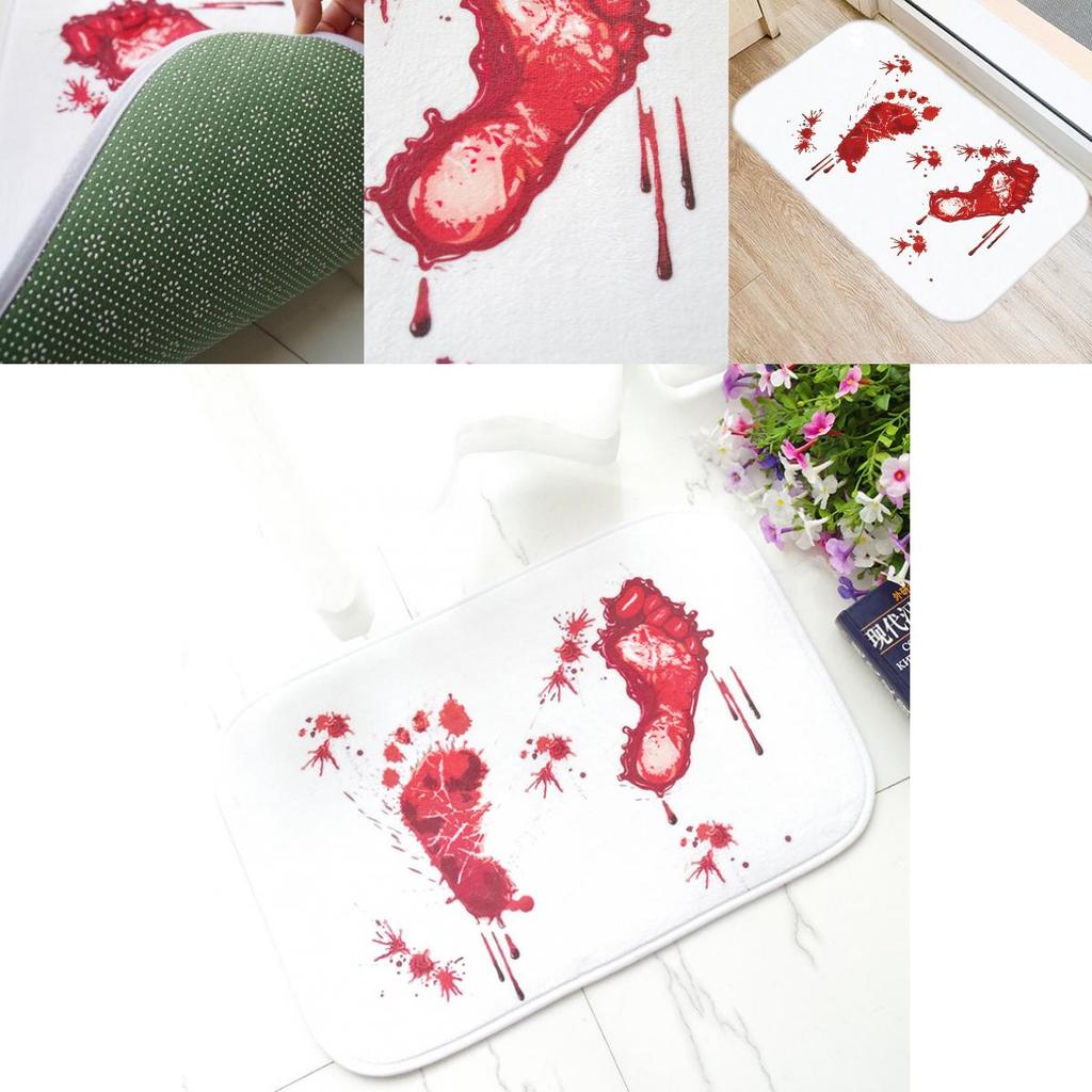 Halloween Cartoon Door Mat With Blood Footprint Pattern For Home Entryway Decor