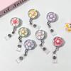 Transparent Worker ID Card Pull Buckle Cute ID Card Badge Holder Clip Floral Badge Reel  For Women