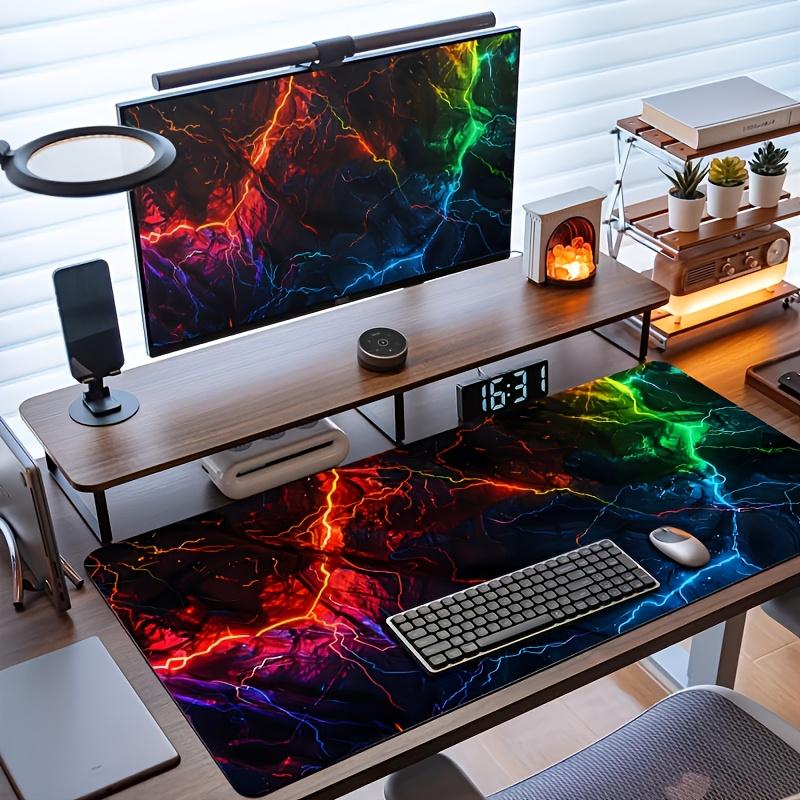 Large Gaming Mouse Pad Neon Lightning Design Desk Mats with Non-Slip Rubber Base Durable Long Keyboard Pads for Home Office Game