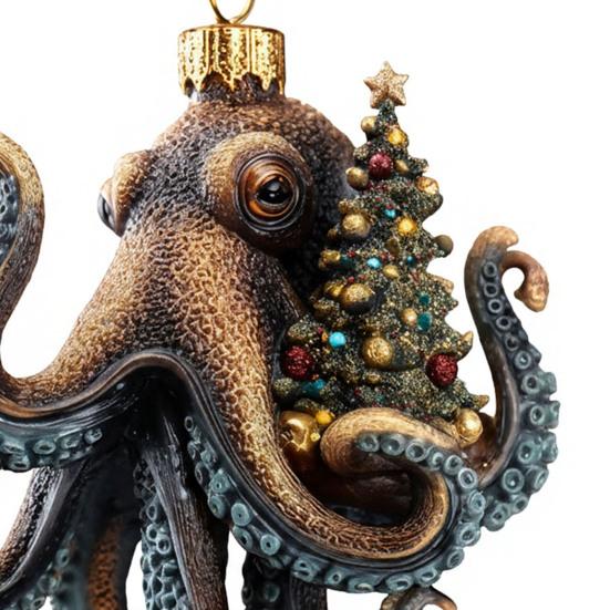 Рождественское украшение в виде осьминога, акриловое украшение на рождественскую елку в виде глубоководного животного, 2D плоское, прибрежное праздничное украшение для любителей океана