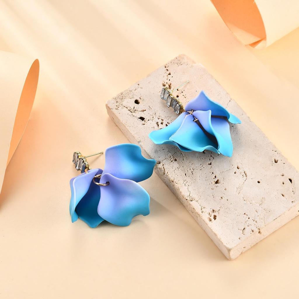 Pinkdudu Candy Color Flower Earrings Exaggerated Sweet Petal Ear Jewelry Tassels Earrings for Women PD2337