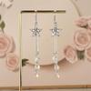 Long Pearl Threader Earrings for Women Gold Silver Flower Cubic Zirconia Dangle Earrings Tassel Chain Earrings Bride Bridesmaid Wedding Prom Jewelry