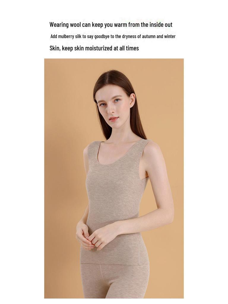 Women's Wool Silk Warm Vest with German Velvet, Thick Seamless Heating Undershirt.