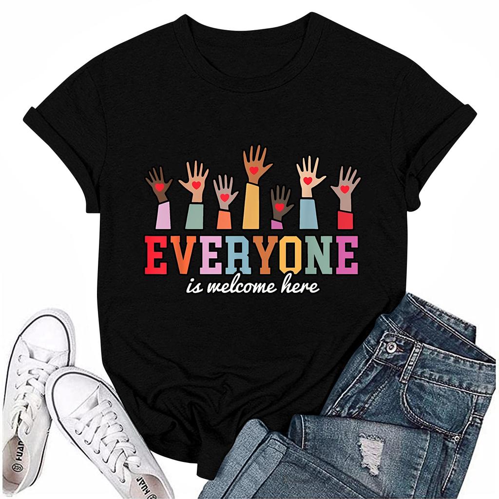 Взрослые Повседневные Ежедневные Круглый вырез с принтом Короткие рукава Футболка Топ с буквами