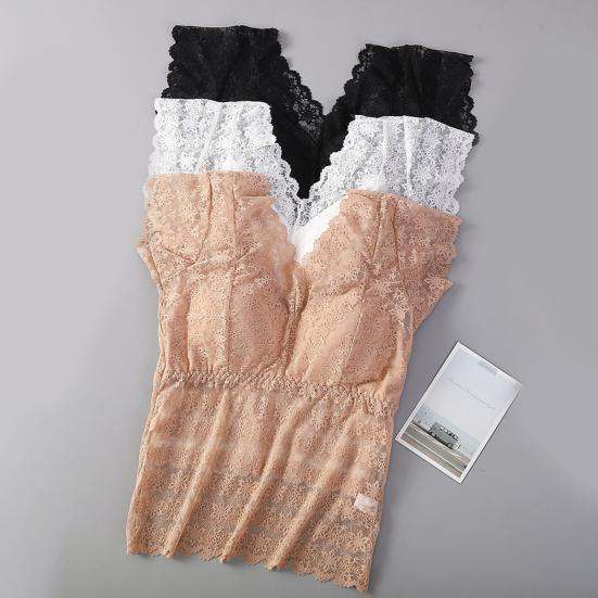 Women Lace Top Mesh Sheer Short Sleeve V Neck Undershirt with Padded Bra Floral Lace Tank Top Summer Casual Basic Shirt