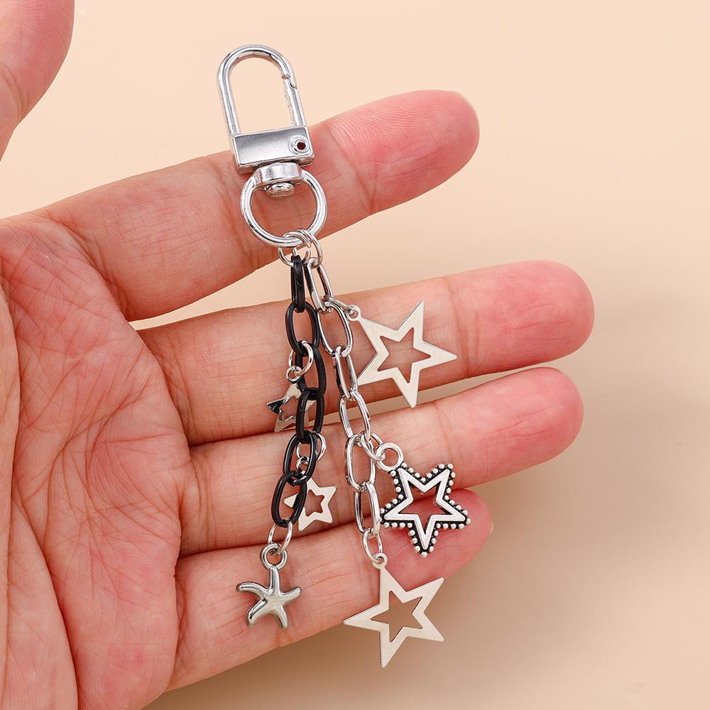 Gothic Alloy Cross Keychain Men Women Star Key Ring Pendants for Handbag Decor DIY Handmade Key Chain Gifts