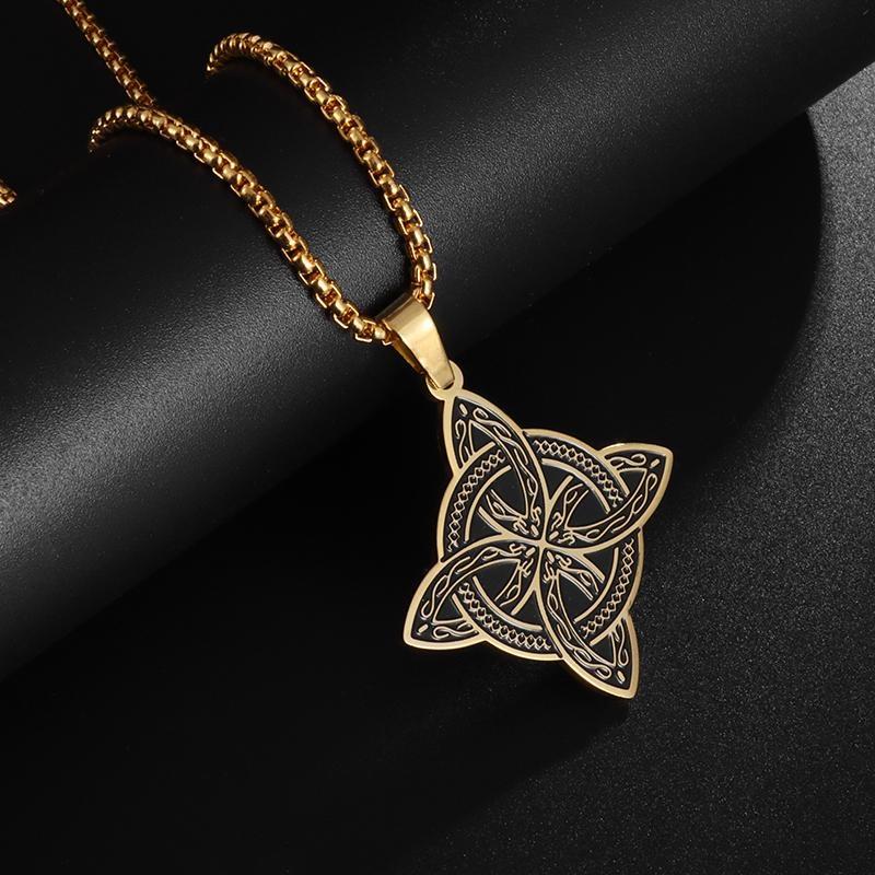 Celtic Knot Stainless Steel Pattern Witch Knot Pendant Necklaces for Men Women Lucky Jewelry