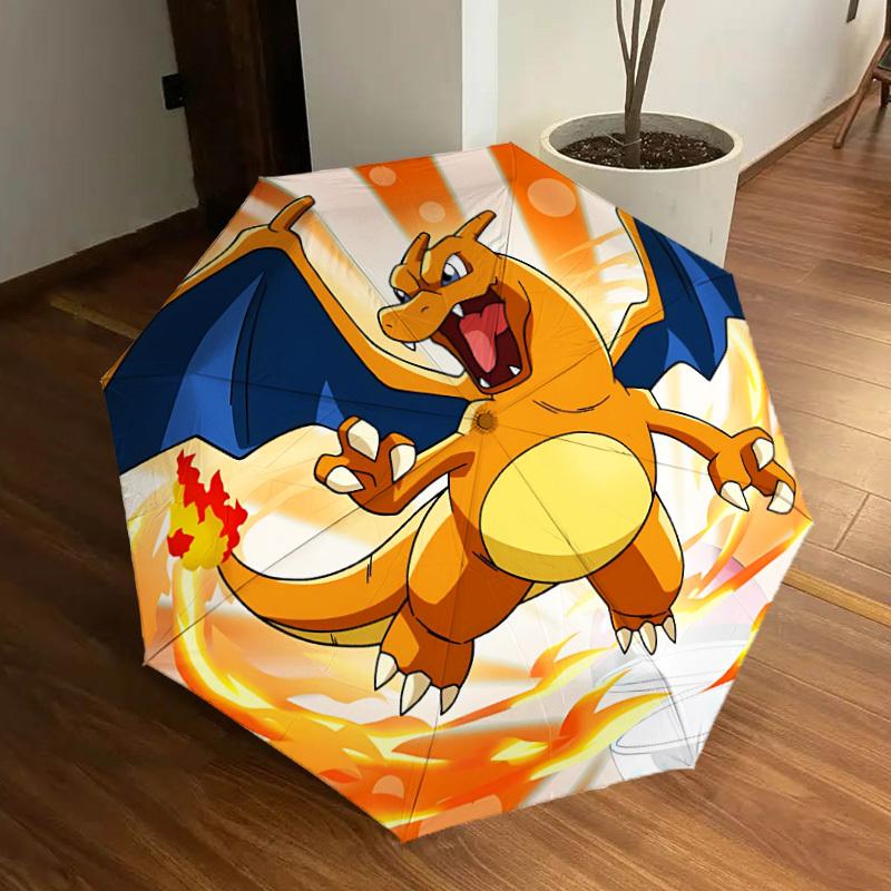 1pc Charizard Fire Automatic Folding Umbrella - Compact 8-Rib Design, Durable Plastic & Iron, Lightweight for Outdoor Daily Use, a0929175