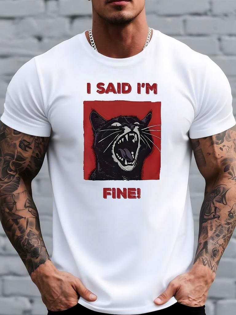 I Said Im Fine Angry Black Cat Graphic Unisexs Crew Neck Soft Cotton Short Sleeve Funny Slogan Casual Daily Streetwear Basic Tees