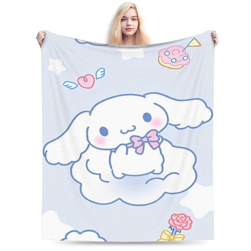 Kawaii Cinnamoroll Fleece Blanket Sanrio Cute Cartoon Dog Vintage Throw Blanket for Home Hotel Sofa 200x150cm Rug Piece