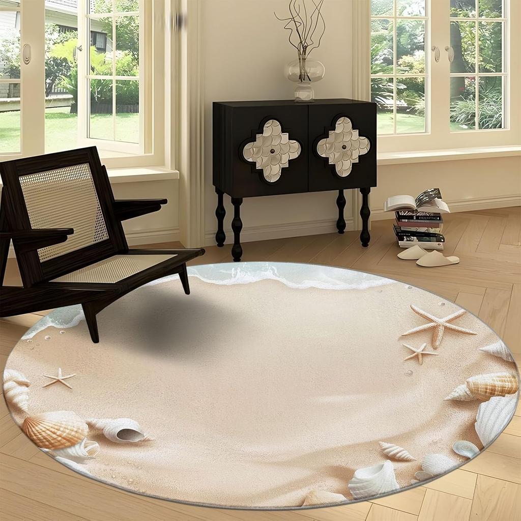 Simple Dots Print Round Rug Cartoon Rainbow Sun Machine Washable Circular Carpet Runner Non Slip Circle Area Rug Carpet Mat