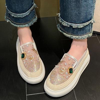 Кроссовки для женщин Классические повседневные туфли на толстой подошве на платформе Bling Diamond Удобные мягкие мокасины Обувь Zapatos De Mujer