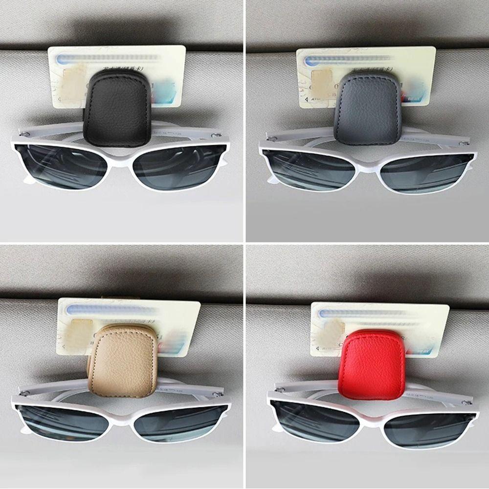 Elastic Sun Visor Glasses Clip PU Leather Ticket Card Clamp Auto Interior Accessories