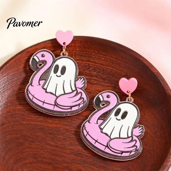 Acrylic Holiday Accessories 1 Pair Summer Halloween Ghost Earrings for Women, Cute Colorful Pendant Jewelry Pool Float Dangle Drop Earrings, 2D Party