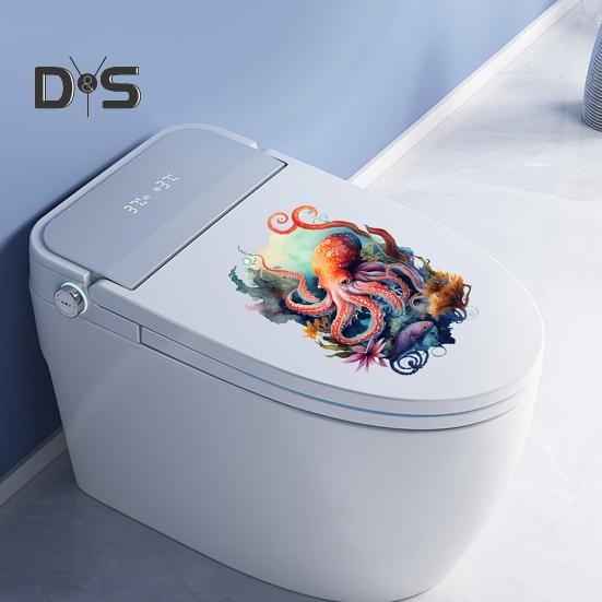 Наклейка на унитаз с морскими животными, съемная самоклеящаяся водонепроницаемая наклейка из ПВХ для гостиной, настенное искусство, подводный мир, украшение для крышки унитаза для ванной комнаты.