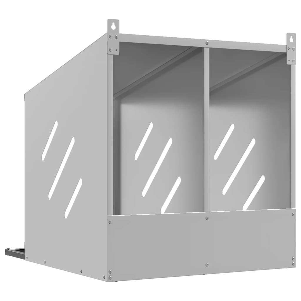 Chicken Nest Box with 2 Compartments Galvanized Silver Metal