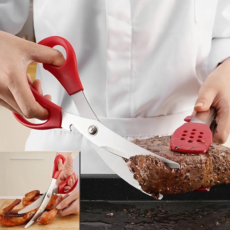 1/2PCS Stainless Steel Grill Shear Multifunctional Barbecue Food Vegetable Meat Scissor Kitchen Gadget Peferct for BBQ Camping5