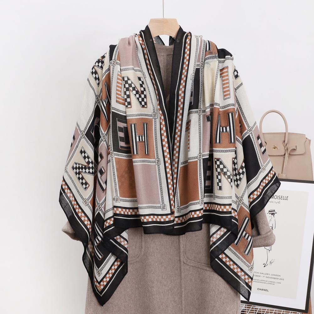 New Cotton and Linen Letters Printed Scarf Beach Sunscreen Scarf Air Conditioning Scarf Autumn and Winter Warm Ladies Silk Scarf
