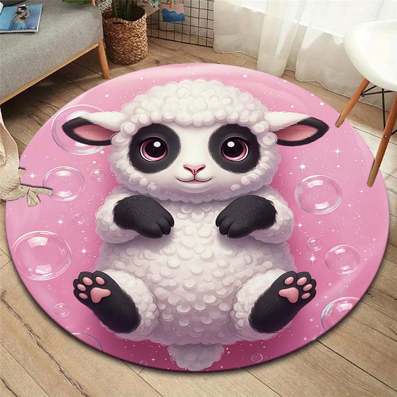 Black white animals Round Area Rug,Carpet Rug for Living Room Bedroom Sofa Playroom Decor,Non-slip Floor Mat