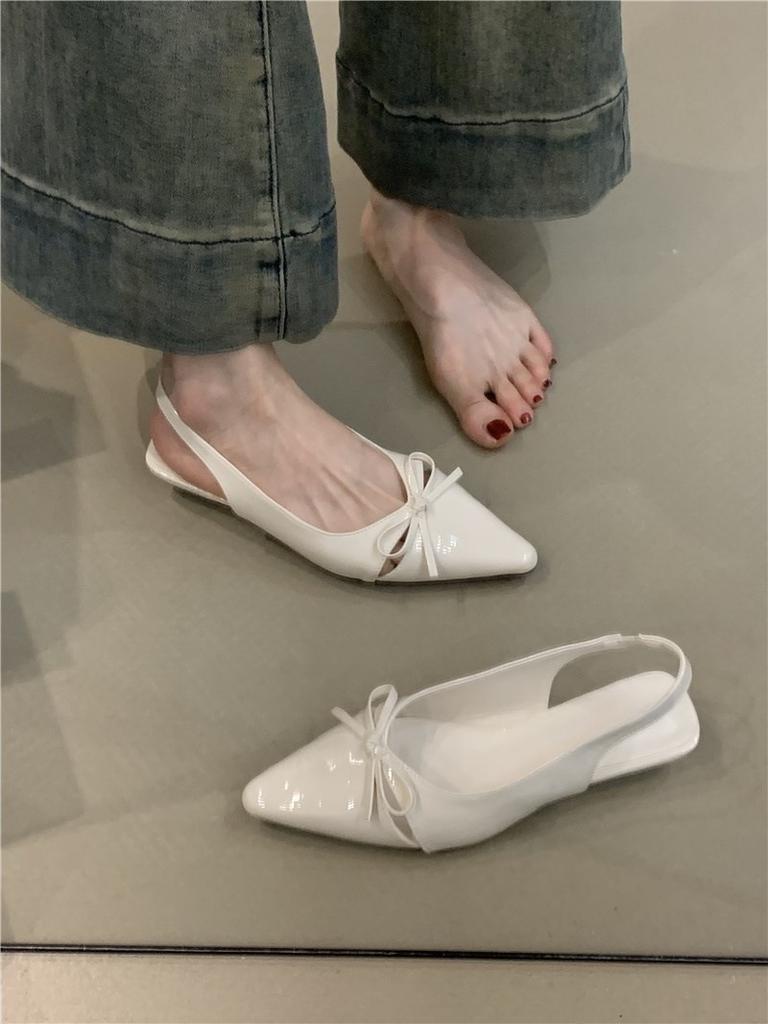 Niche Bag Head Sandals New Temperament Elegant Bow Pointed Head Shallow Mouth Empty Foot Shoes