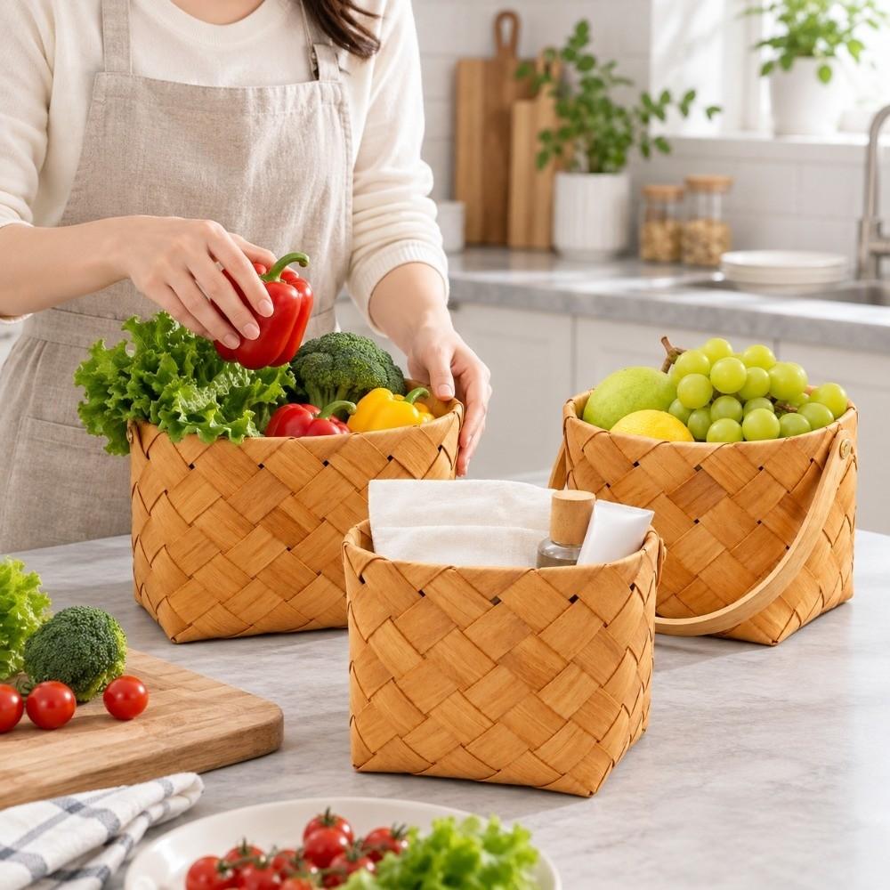 Handmade Handmade Wood Basket with Handle Handwoven Household Braid Basket  For Home Wedding Decor