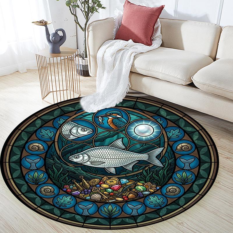Ocean Life Symbols Round Area Rug Under Office Chairs Bedroom Living Room Home Decor