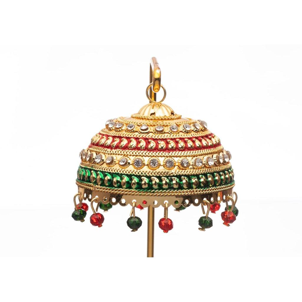 Metal Umbrella Chhatra with Hanging Crystals for Car Dashboard/Office Desk/Table/Home Decor Showpiece, Chatri Aasan for God Murt