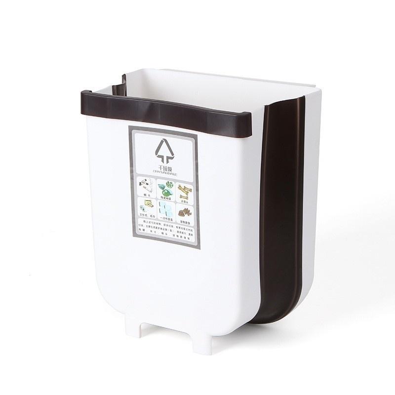 Folding Trash Can Kitchen Cabinet Door Hanging Waste Bin Wall Mounted Trashcan Space Saving Garbage Box for Bathroom Toilet Waste Storage(Size S/L)
