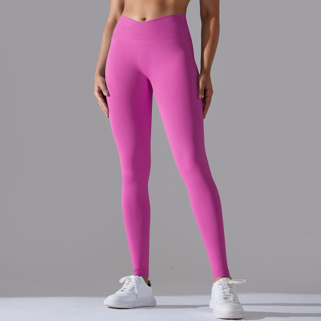 Seamless Tight Yoga Pants For Women, Crossed High Waisted Peach Hip Lifting Sports Pants, Breathable Quick Drying Fitness Pants For Women