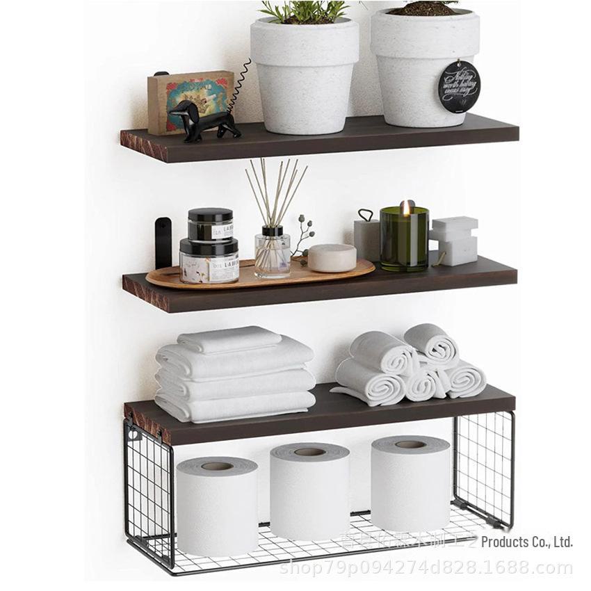 Solid Wood Wall-Mounted Floating Rack for Bathroom or Living Room