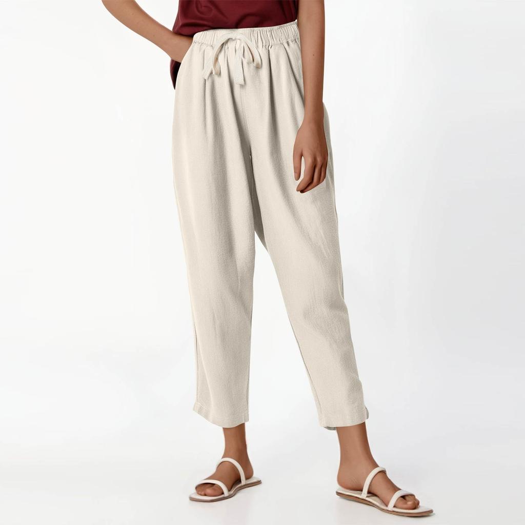 Женские повседневные модные брюки 9/10 с эластичным поясом и шнурком, однотонные брюки