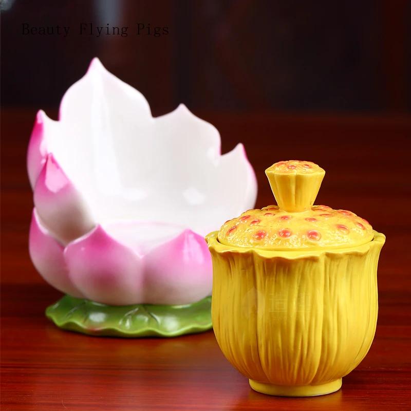 Высококачественная керамическая чашка для лотоса размером 10,5x7,8 см, чашка для очистки воды, зал Будды для дома Гуаньинь, буддийская утварь и украшения