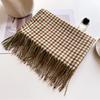 Women Scarf Plaid Print Knitting Shawl with Tassel Decoration Warm Scarf Versatile Comfortable Hair Accessory