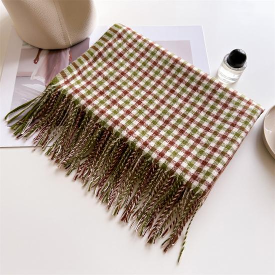 Women Scarf Plaid Print Knitting Shawl with Tassel Decoration Warm Scarf Versatile Comfortable Hair Accessory