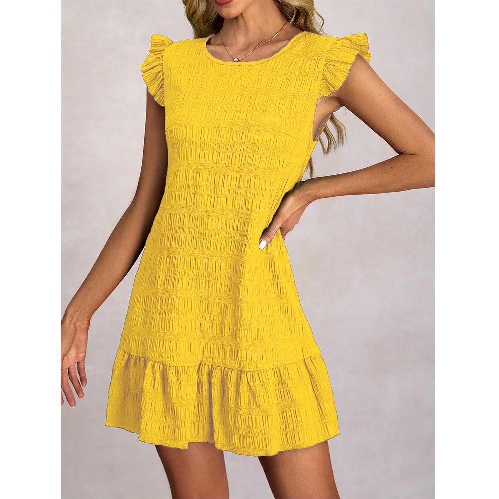 Женские летние платья, женские повседневные однотонные мини-платья без рукавов с оборками, прямые платья, женские винтажные короткие платья