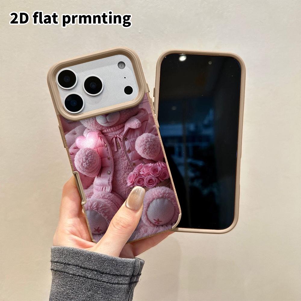 Phone Case: 2D flat lambskin suitable for iPhone 18, 17, 16, 15, 14, 13 Pro protective cases, coat teddy bear, Christmas and Halloween gifts