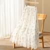 Цветочная юбка миди для женщин с высокой талией, средней длины, А-силуэта, плиссированная юбка, юбка из пряжи с большим подолом