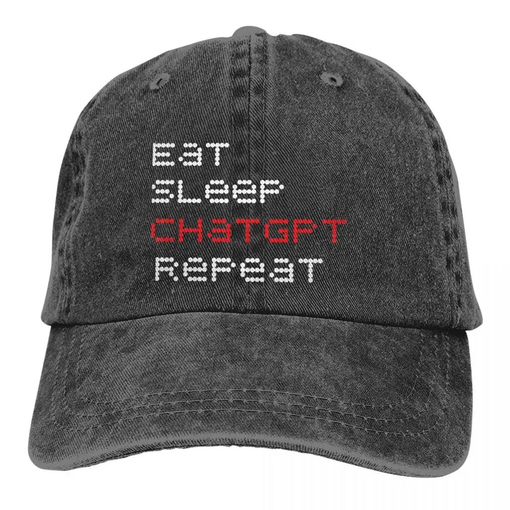 Eat Sleep ChatGPT Повторяйте бейсболку Мужские ковбойские шляпы Женские козырьки Защита Snapback ChatGPT Кепки