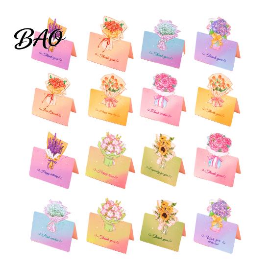 Holiday Blessing Card 10Pcs 3D Bouquet Greeting Card, Thank You Best Wishes Kit Folding Floral Note for Mother's Day Father's Birthday Thick