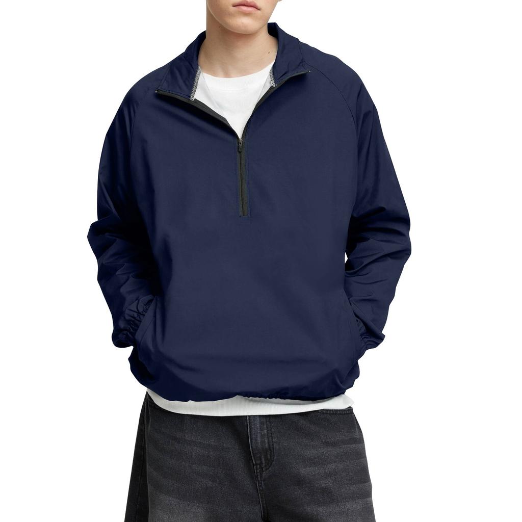 Мужской зимний однотонный топ с воротником-стойкой и застежкой-молнией на половину длины, рукавом реглан, длинным рукавом