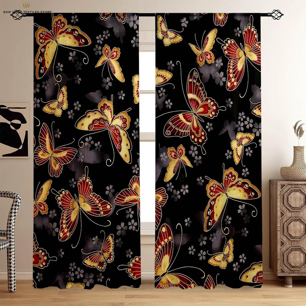 2 предмета занавесок с рисунком «мечтательный цветок-бабочка» для сада, пасторального стиля, спальни, гостиной, кухни, декоративные занавески
