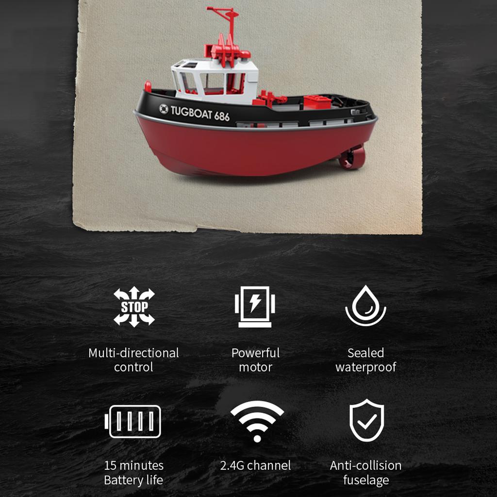 Remote Control Boat, 1:72 Remote Control Boat for Pool & Lake, 2.4GHz Remote Control Tugboat for